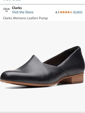 Clarks Women’s Black Leather Slip-On Loafer with Tan Stacked Heel